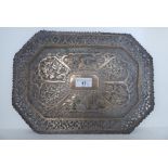 An Indian white metal octagonal serving tray  9" x 13"