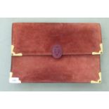 A Cartier red leather and velvet document case  10" x 15"