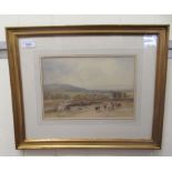 Thomas Baker - cattle with a drover in a landscape  watercolour  bears a signature  11" x 7"  framed