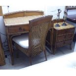 A modern simulated bamboo effect and caned, two drawer dressing table  36"h  35"w with a chair;