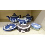 Wedgwood blue jasper stoneware: to include a three piece tea set