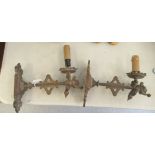 Two 19thC style cast metal piano sconces, decorated with grotesque masks  7"h  9"deep