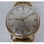 An Omega 9ct gold cased wristwatch, the movement with sweeping seconds, faced by a baton dial, on