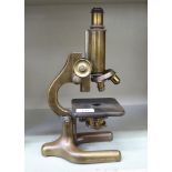 A zoologist's lacquered brass microscope  14"h