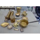 Mainly 20thC metalware: to include a bronze pestle and mortar  6"h