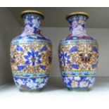 A pair of cloisonné vases of shouldered baluster form, decorated in colours with floral designs  8"h