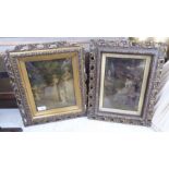 Two late Victorian crystoleums, one featuring figures in an interior  7" x 9"  framed