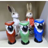 A Sylvac Ware painted pottery model 'Peter Rabbit'  14"h; a cream coloured crackle glazed pottery