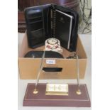 A mixed lot: to include a Harrods desktop perpetual calendar/pen holder  9"w