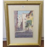 Claude Jousset - a Continental street scene  watercolour  bears a signature  13" x 9"  framed