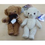 Two Merrythought Cheeky bears, one in brown plush, the other white, each with mobile limbs  10"h