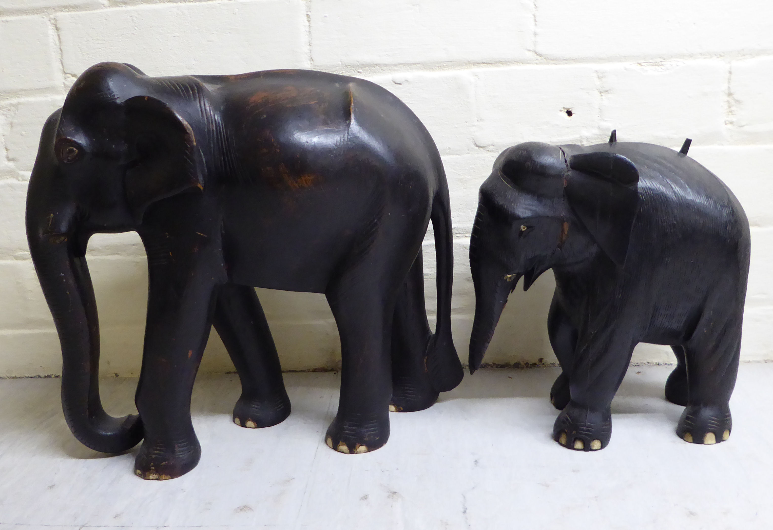 Elephant ornaments, mainly African carved wooden examples  largest 12"h - Image 4 of 6