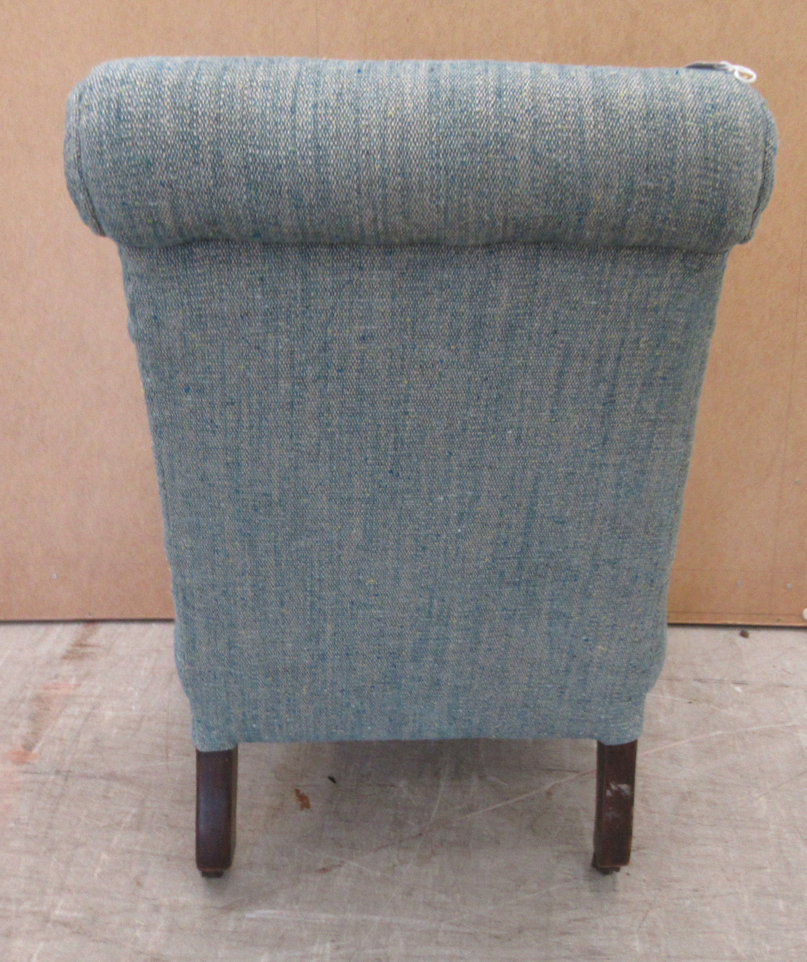 An Edwardian nursing chair, later upholstered in multi-coloured fabric, raised on turned forelegs - Image 3 of 5