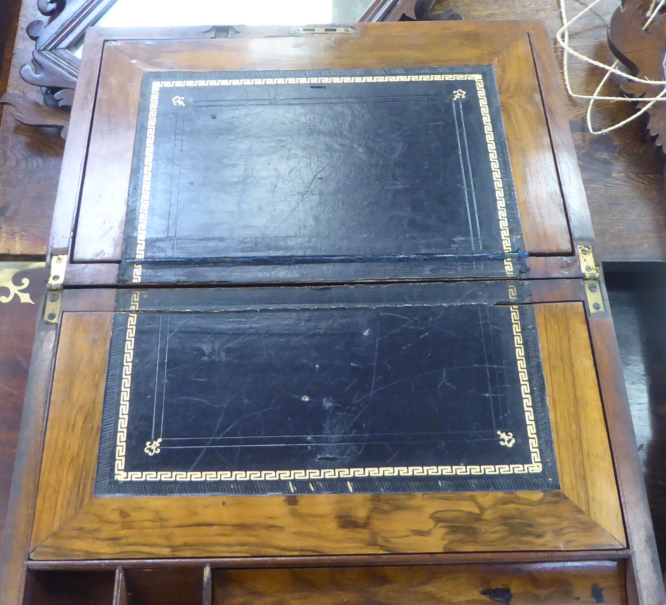 Two 19thC mahogany writing slopes with straight sides and hinged lids  6"h  14"w and 6"h  18"w - Image 3 of 6