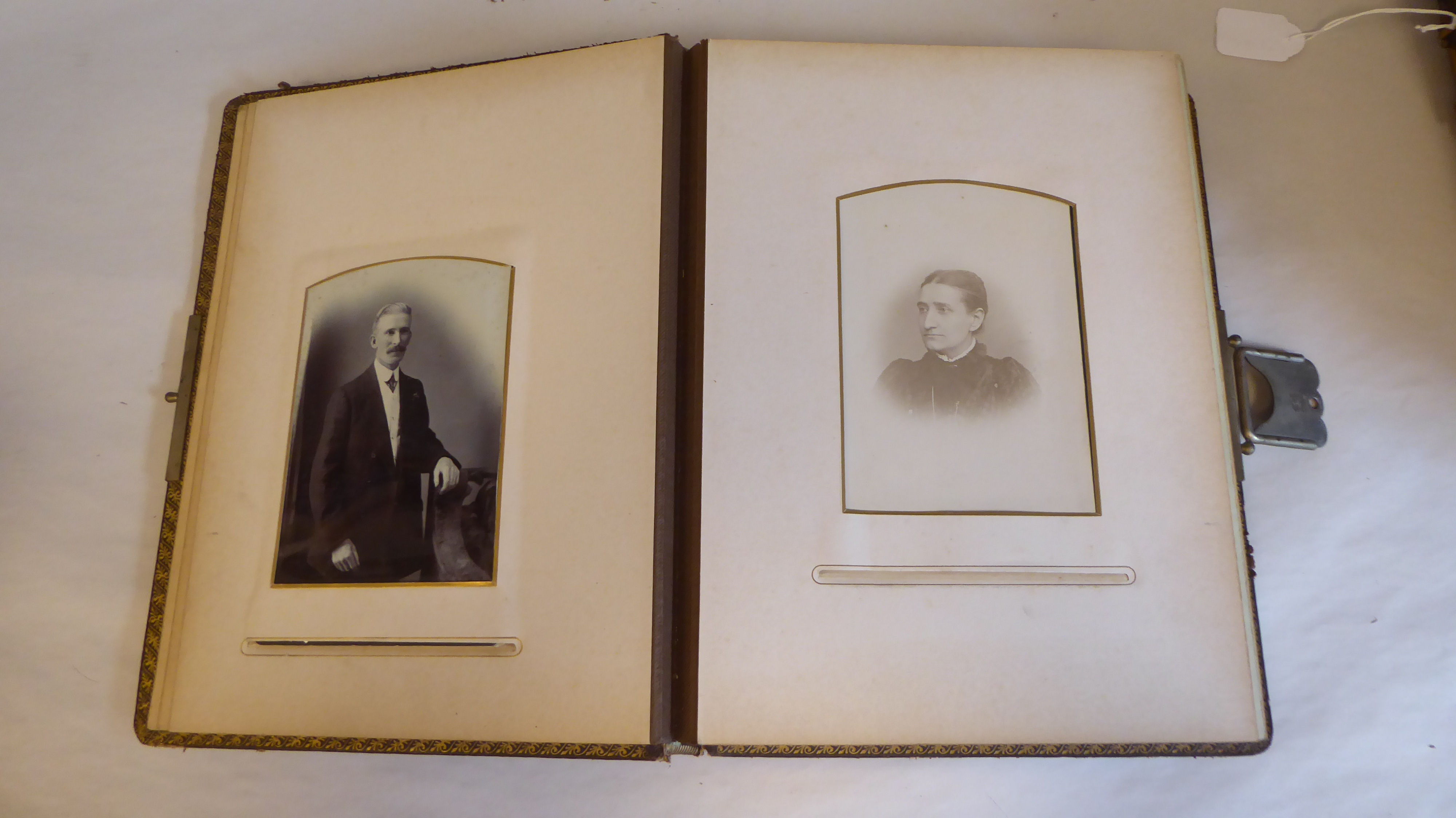 Two late Victorian brown hide carte de visite albums - Image 5 of 8