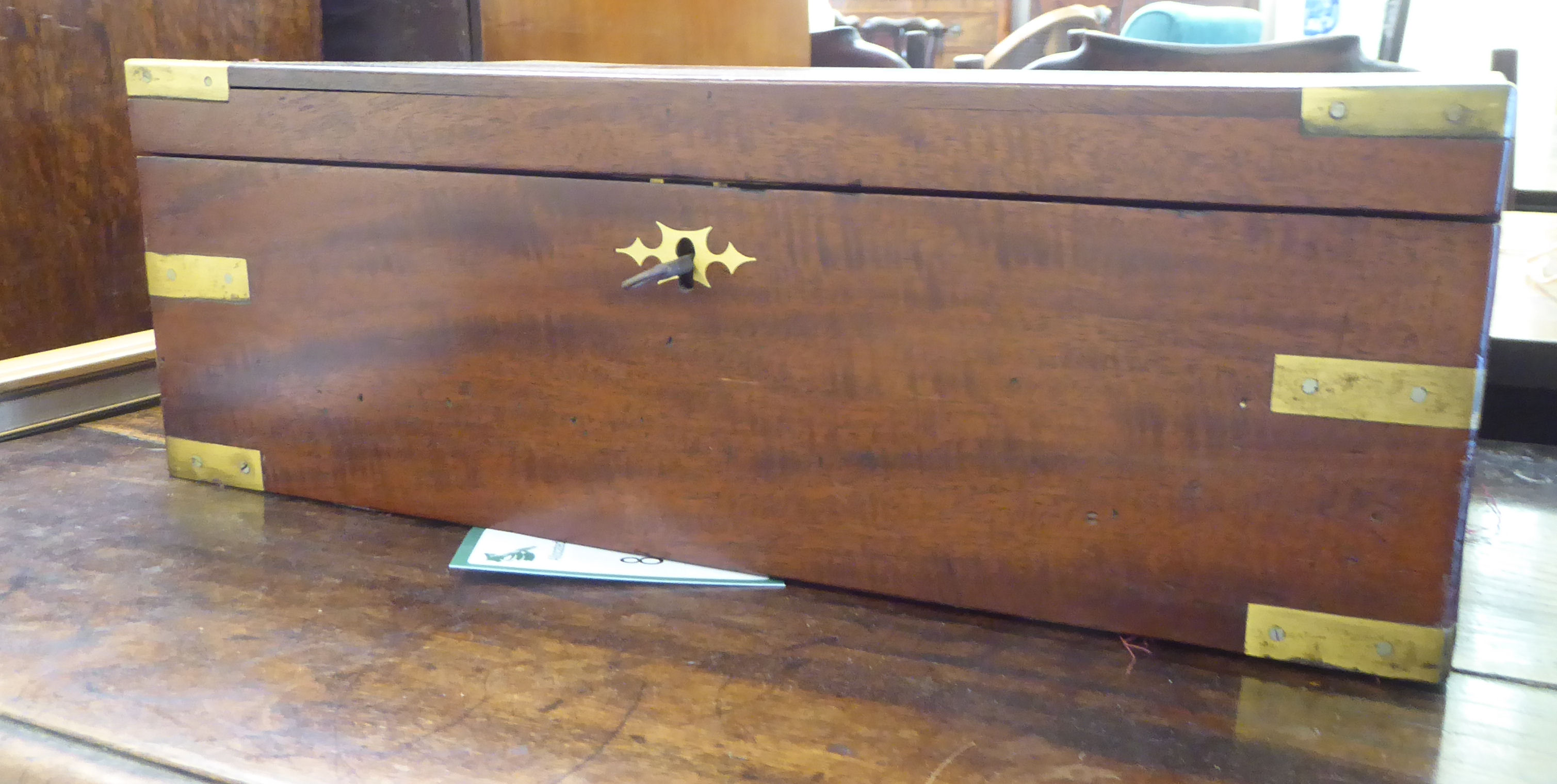 Two 19thC mahogany writing slopes with straight sides and hinged lids  6"h  14"w and 6"h  18"w - Image 4 of 6