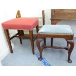 Small furniture: to include a late 19thC mahogany framed stool, raised on cabriole legs