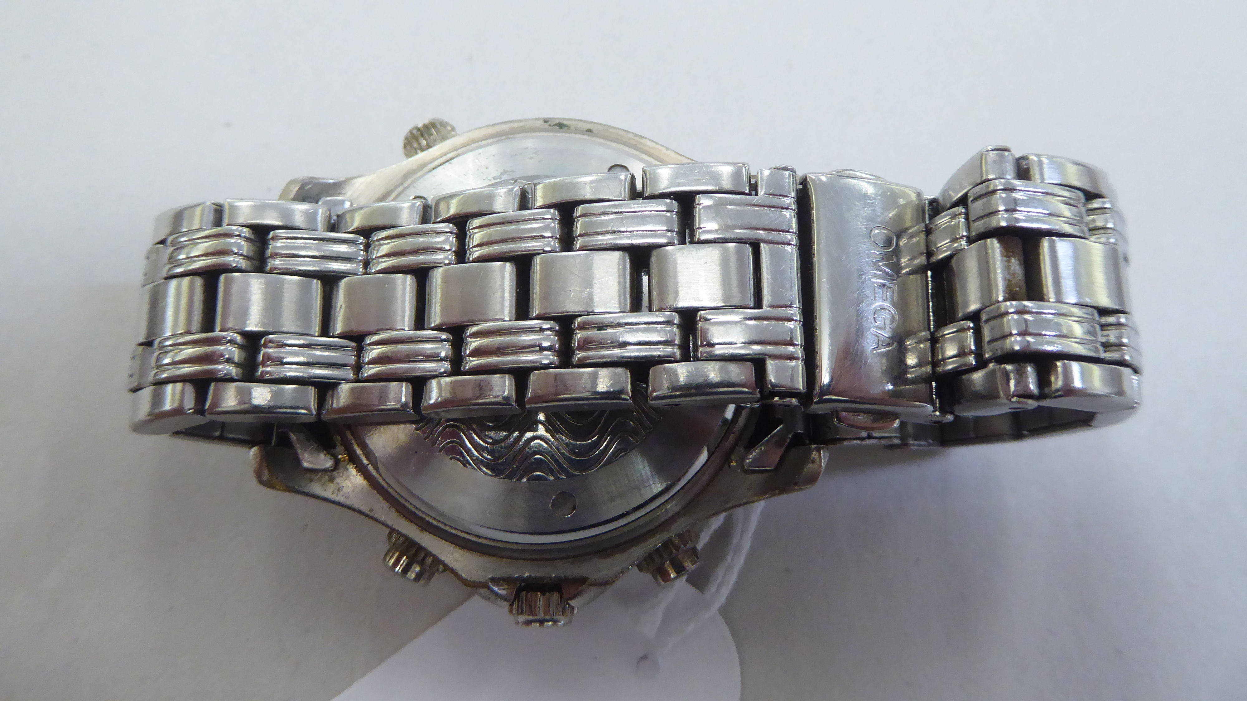 A modern stainless steel cased bracelet wristwatch, faced by a black baton dial, incorporating three - Image 2 of 6
