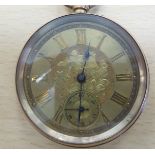 An early 20thC pocket watch with a 9ct gold back and front, faced by a Roman dial