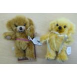 Two Merrythought Teddy bears in golden plush with mobile limbs  7"h