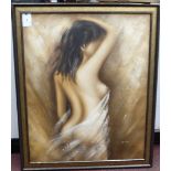 Gilad - a half-length nude study  oil on board  bears a signature  25" x 21"  framed