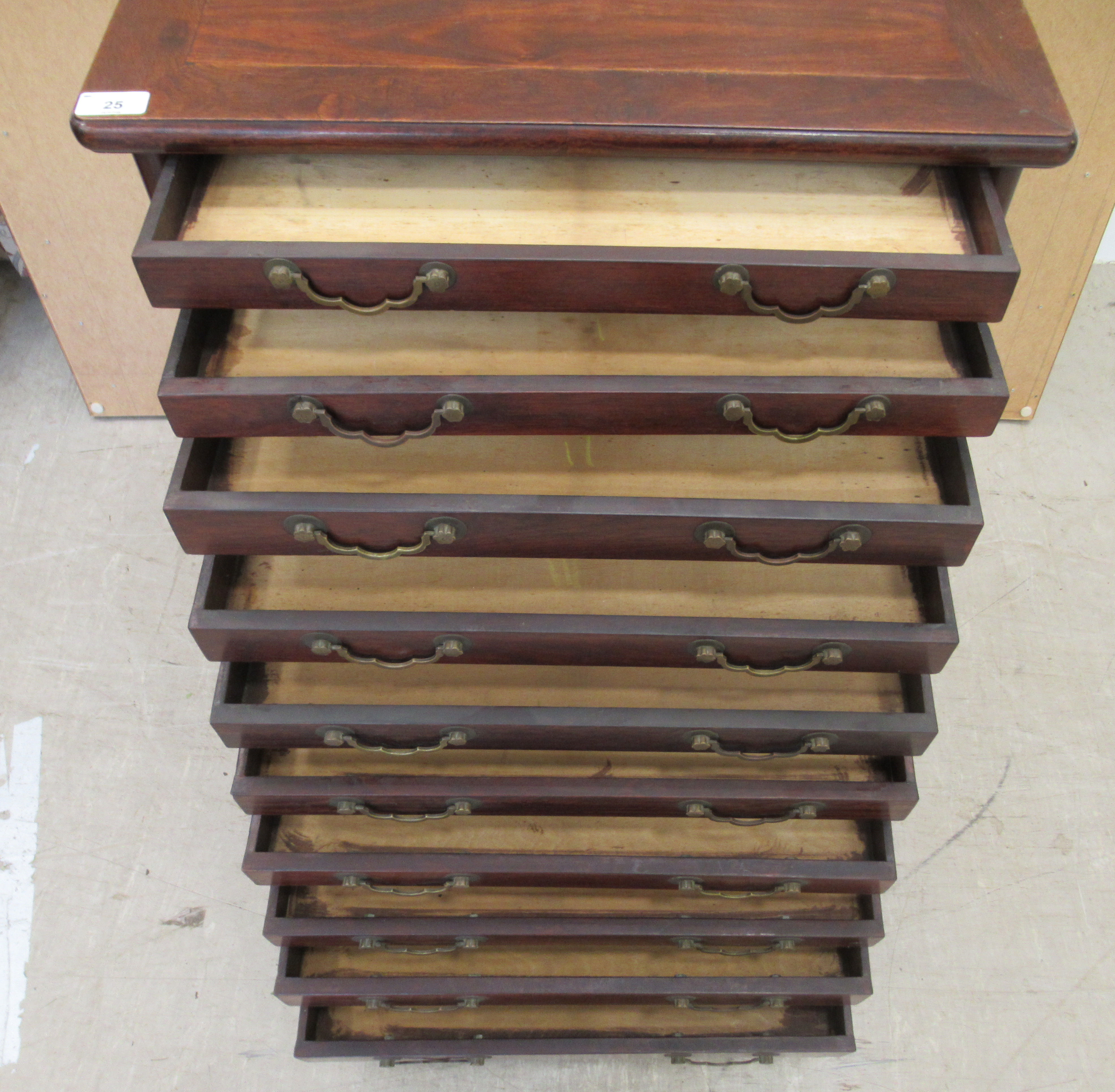 A 20thC Chinese hardwood ten drawer pedestal cabinet  34"h  23"w - Image 4 of 5