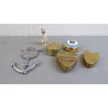 19thC and later collectables: to include two heart shaped brass snuff boxes