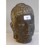 A composition hollowed stone Thai buddha head  9"h