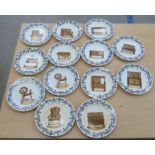 A series of thirteen late Victorian Collingwood china plates, each painted with an historic piece of