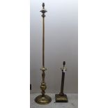 A brass standard lamp  52"h; and a contemporary Corinthian capital brass table lamp 2"h