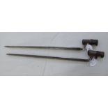 Two World War II period European steel bayonets  bears indistinct impressed marks  the blades 16"