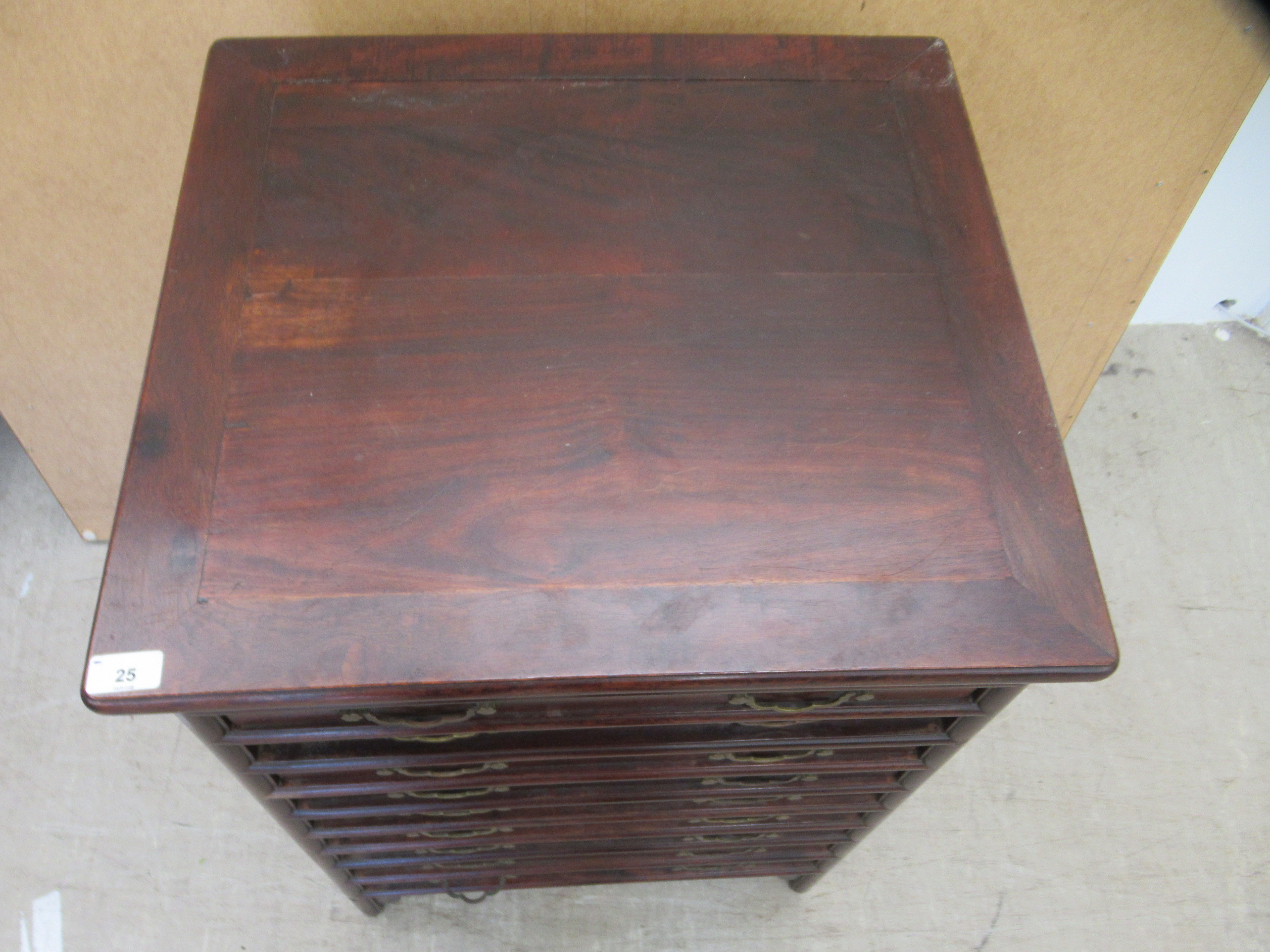 A 20thC Chinese hardwood ten drawer pedestal cabinet  34"h  23"w - Image 2 of 5