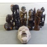 Carved wooden masks and figures  various sizes
