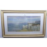 Edwin Carp - a seaside study with a cliffside lookout  watercolour  bears a signature  10" x 20"