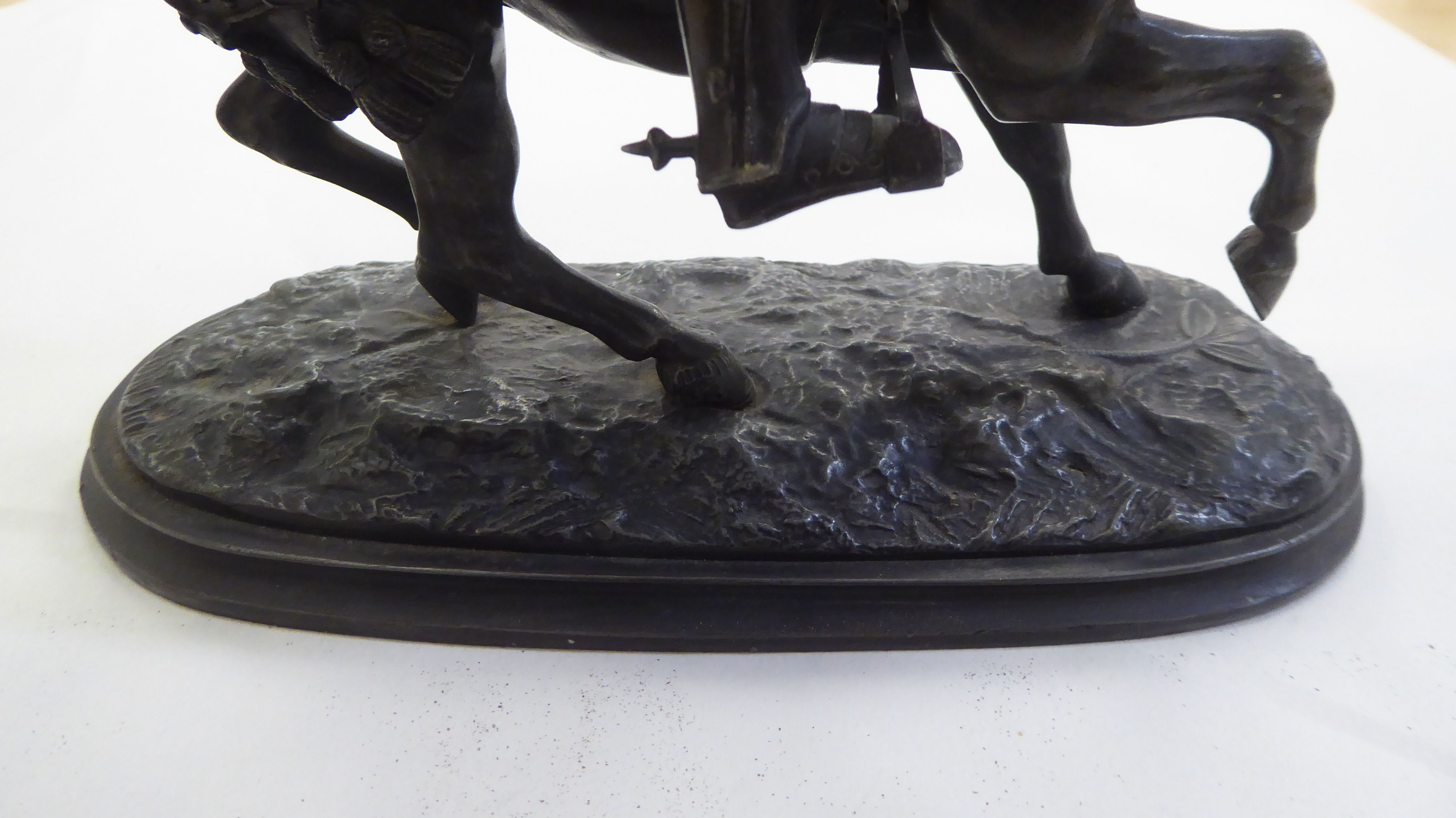 A modern spelter replica of a 19thC bronze figure, a knight on horseback  7"h - Image 3 of 7