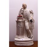 A 19thC Staffordshire pottery figure 'William Shakespeare' on a plinth  22"h overall