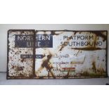 A vintage two part Norther Line Platform 2 Southbound cast metal sign  37" x 74" overall