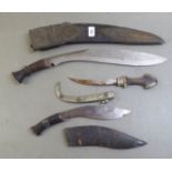 Three edged weapons: to include a kukri with a 15"L blade