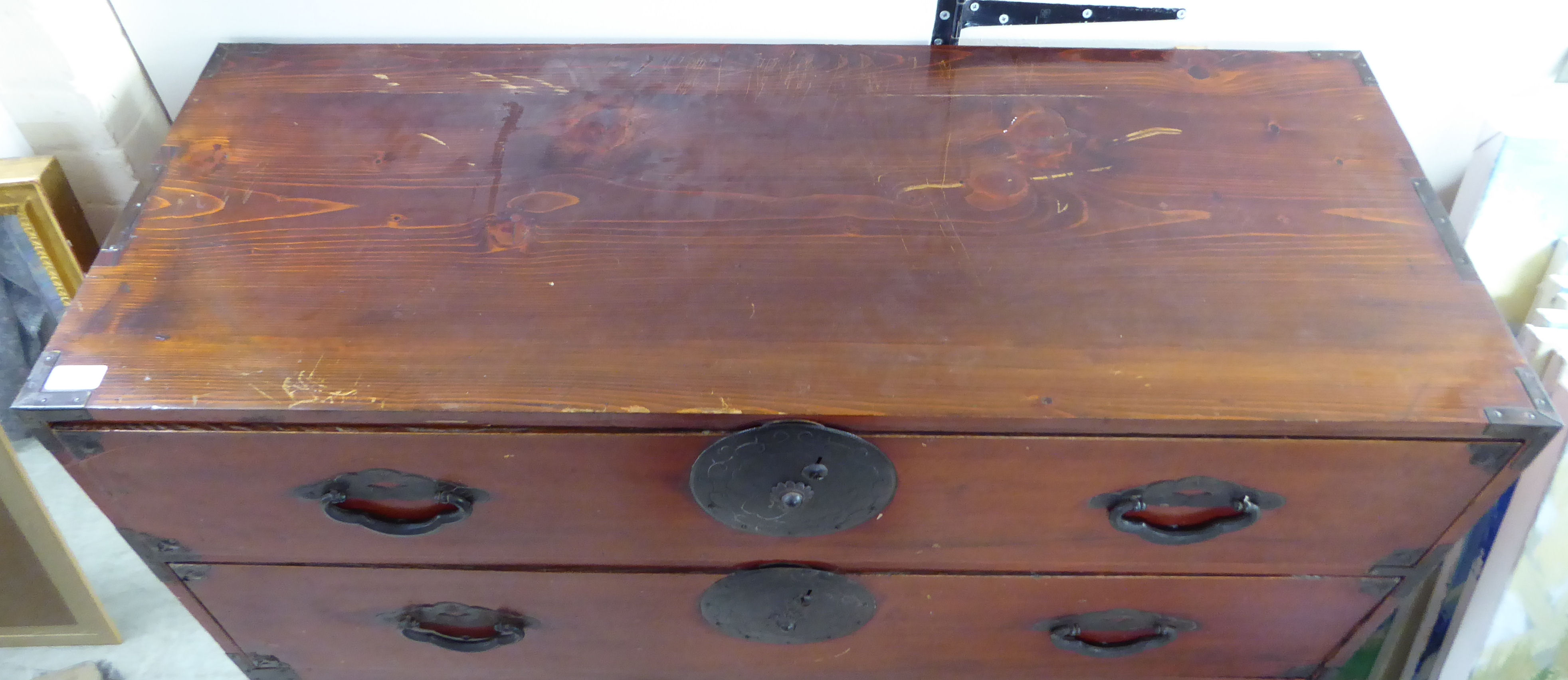 Two 20thC Chinese pine cabinets with an arrangement of drawers and doors, on a plinth, each 20"h - Image 2 of 3