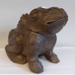 A vintage carved softwood papier mache mould, a frog  9.5"h