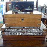 Wooden collectables: to include gaming boxes; and a late Victorian mahogany writing slope  6"h  16"w