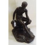 After F Barbedienne, a bronze figure, a seated male nude  bears impressed marks  15"h