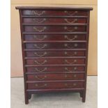 A 20thC Chinese hardwood ten drawer pedestal cabinet  34"h  23"w