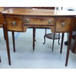 A George III mahogany three drawer serving sideboard, raised on square, tapered legs  30.5"h  36"w