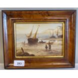 A Cavall - a shoreline scene with figures  oil on board  bears a signature  5" x 7"  framed