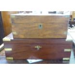 Two 19thC mahogany writing slopes with straight sides and hinged lids  6"h  14"w and 6"h  18"w