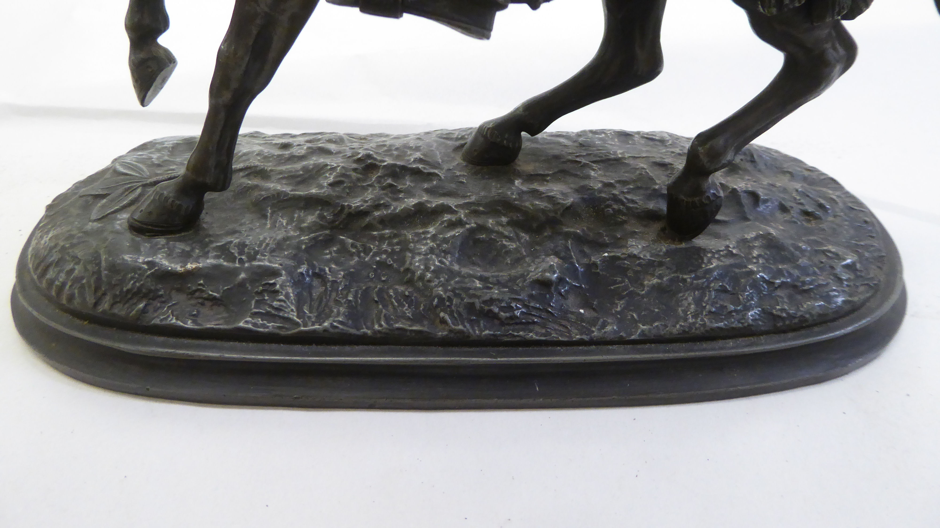 A modern spelter replica of a 19thC bronze figure, a knight on horseback  7"h - Image 2 of 7