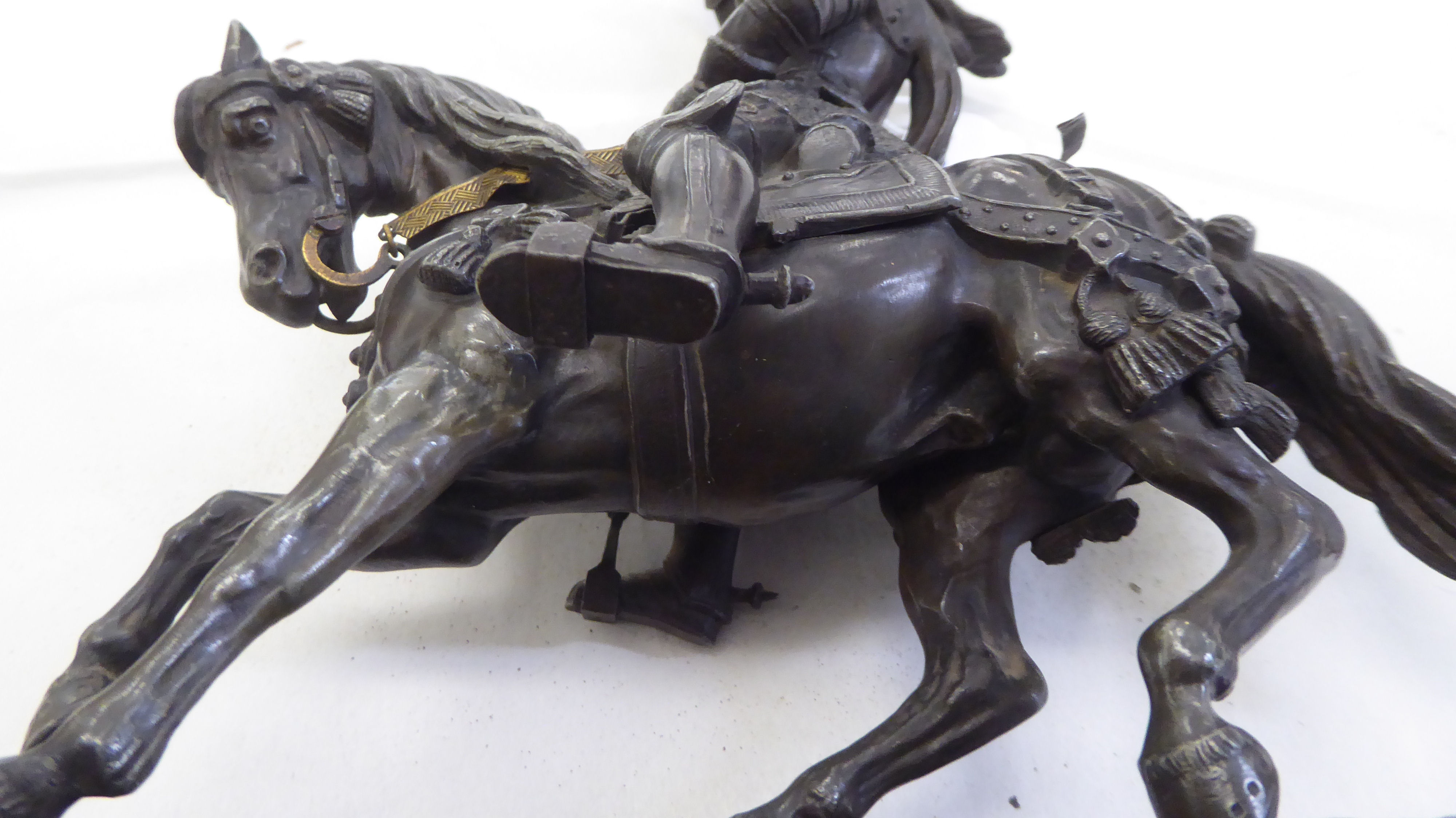 A modern spelter replica of a 19thC bronze figure, a knight on horseback  7"h - Image 7 of 7