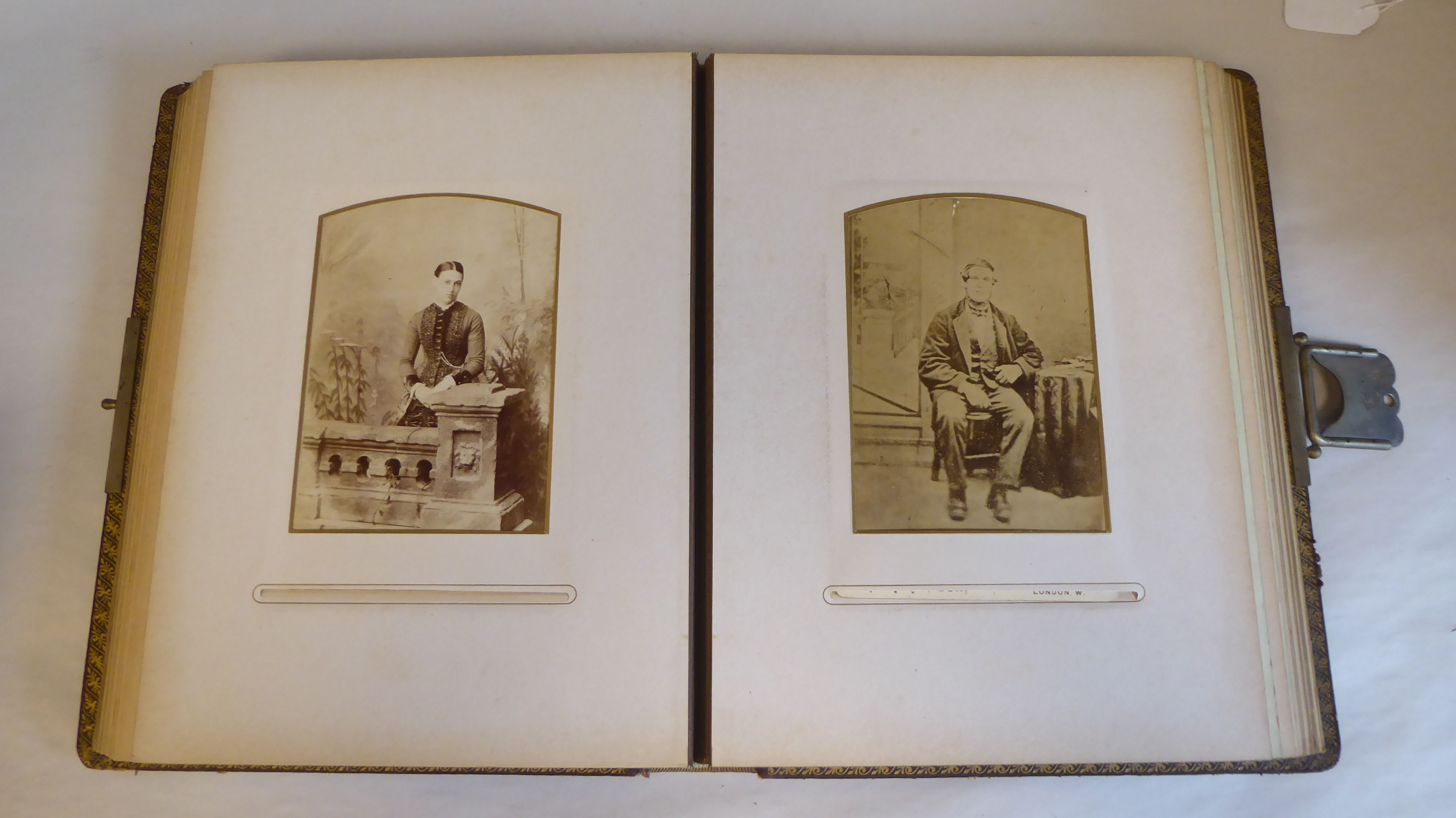 Two late Victorian brown hide carte de visite albums - Image 7 of 8