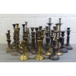Mainly 19thC and 20thC silver plated, brass, pewter and other candlesticks  various sizes form and